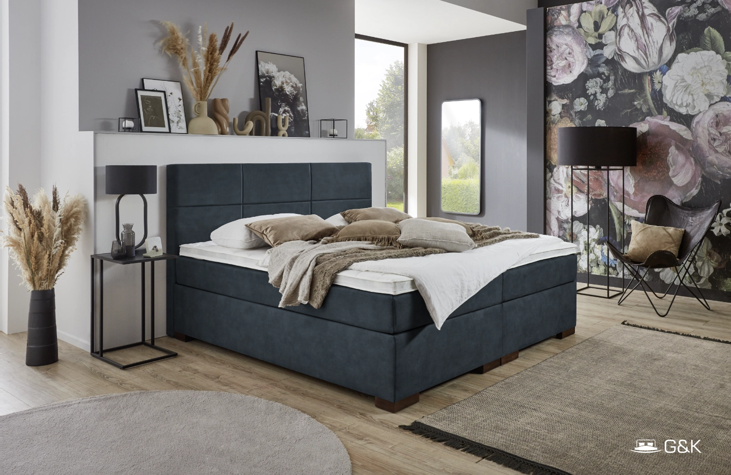 Boxspringbett Mila blau blau